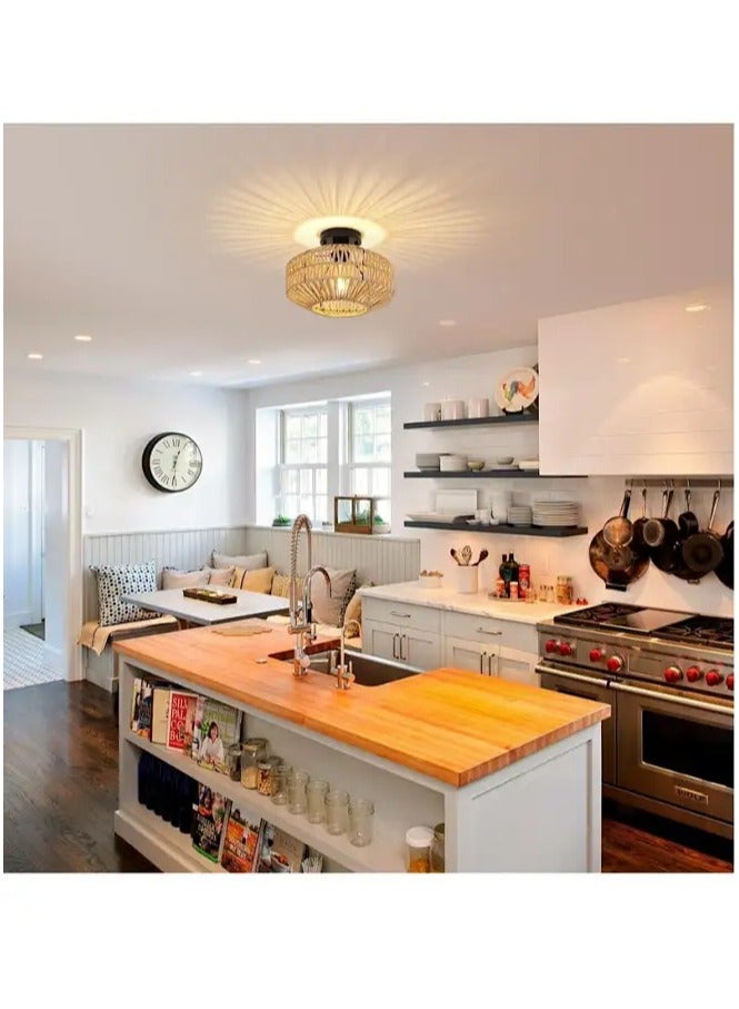 Sumkyle Rattan Light Fixtures Ceiling Mount Boho Ceiling Light Fixture With Dimmable Led Bulb Mini Hand Woven Rattan Chandelier Light Fixtures Ceiling For Bedroom Kitchen Entryway Living Room Hallway - Image 5