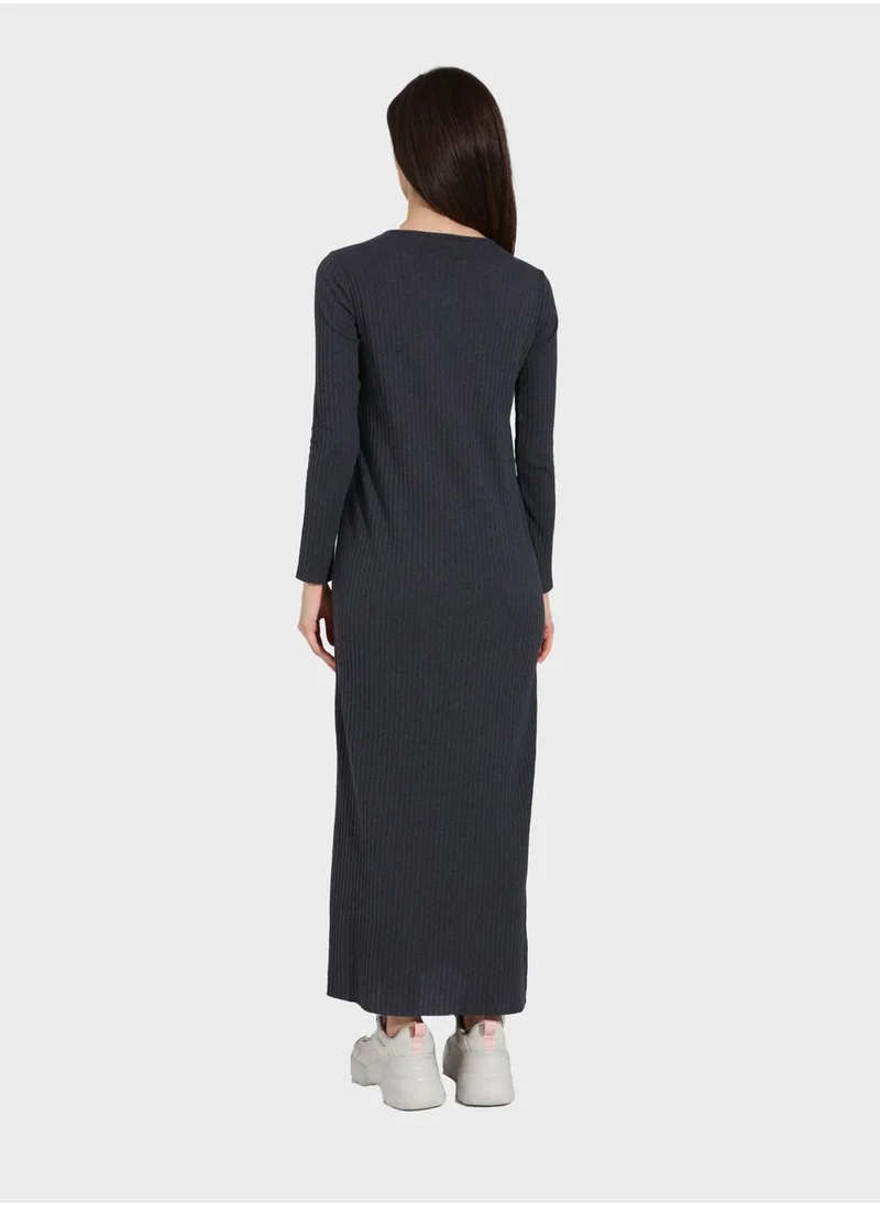 Tavin by Modanisa Ribbed Crew Neck Dress