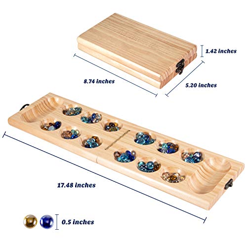 AMEROUS Wooden Mancala Board Game Set - Folding Board - Multi Color Glass Stones - Gift Package - Mancala Instructions, Portable Travel Board Game for Kids and Adults - Image 5