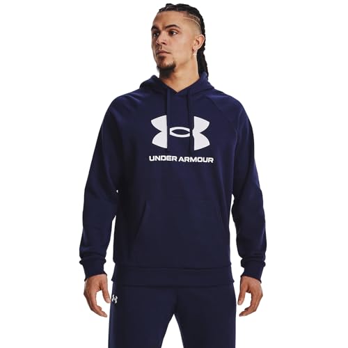 Under Armour Men's Rival Fleece Logo Hoodie, (410) Midnight Navy / / White, Medium - Image 1