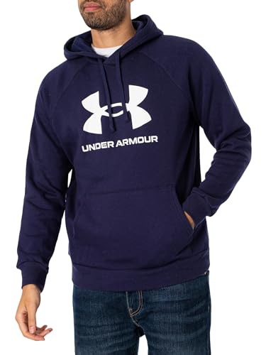 Under Armour Men's Rival Fleece Logo Hoodie, (410) Midnight Navy / / White, Medium - Image 2