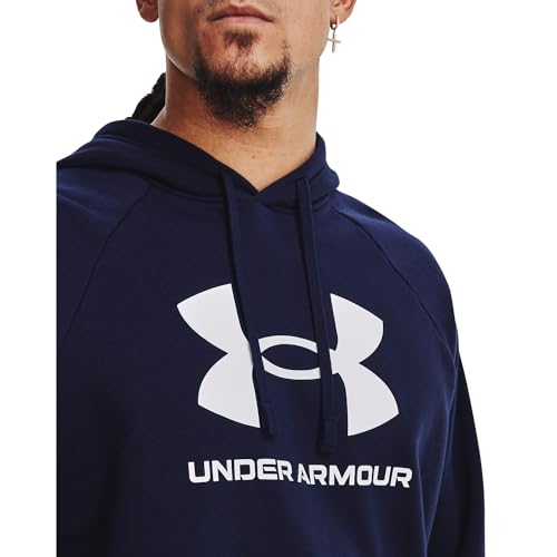 Under Armour Men's Rival Fleece Logo Hoodie, (410) Midnight Navy / / White, Medium - Image 4