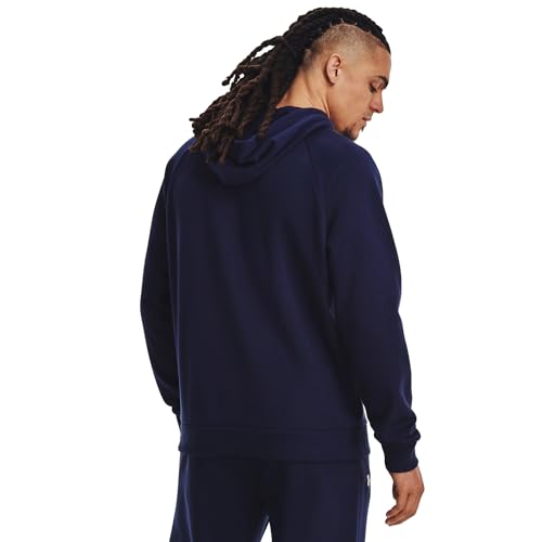 Under Armour Men's Rival Fleece Logo Hoodie, (410) Midnight Navy / / White, Medium - Image 3
