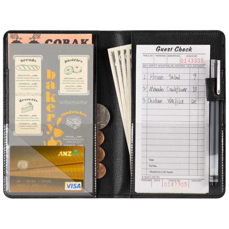 CoBak Server Book â€“ Compact Organizer with Clear and Money Pockets, Pen Holder, Fits Apron Perfectly, Leather Waitress Book - Image 2