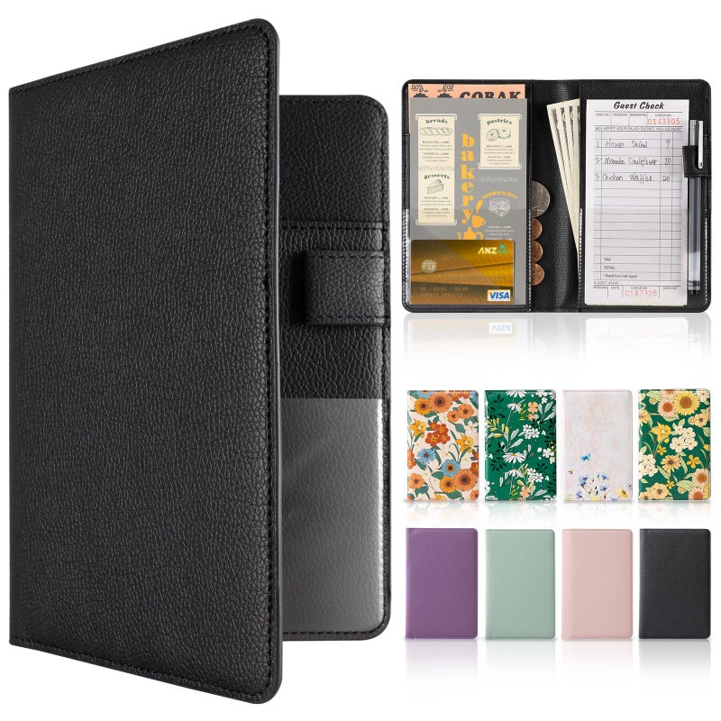 CoBak Server Book â€“ Compact Organizer with Clear and Money Pockets, Pen Holder, Fits Apron Perfectly, Leather Waitress Book - Image 1