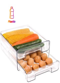 Arabest Egg & Food Storage Container, Double Layer Egg & Food Organizer with Drawer and Removable Drain Tray, Stackable Fridge Organizer for Egg Fruit Vegetable  - Image 1