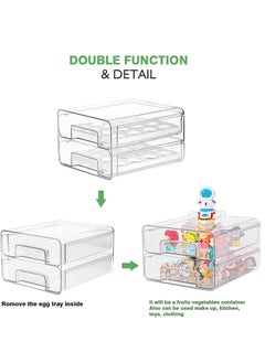 Arabest Egg & Food Storage Container, Double Layer Egg & Food Organizer with Drawer and Removable Drain Tray, Stackable Fridge Organizer for Egg Fruit Vegetable  - Image 5