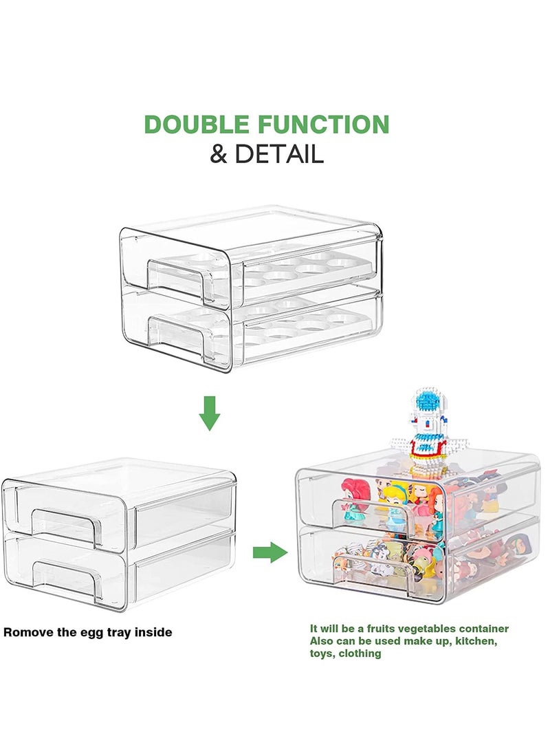 Arabest - Egg & Food Storage Container, Double Layer Egg & Food Organizer with Drawer and Removable Drain Tray, Stackable Fridge Organizer for Egg Fruit Vegetable - Image 1