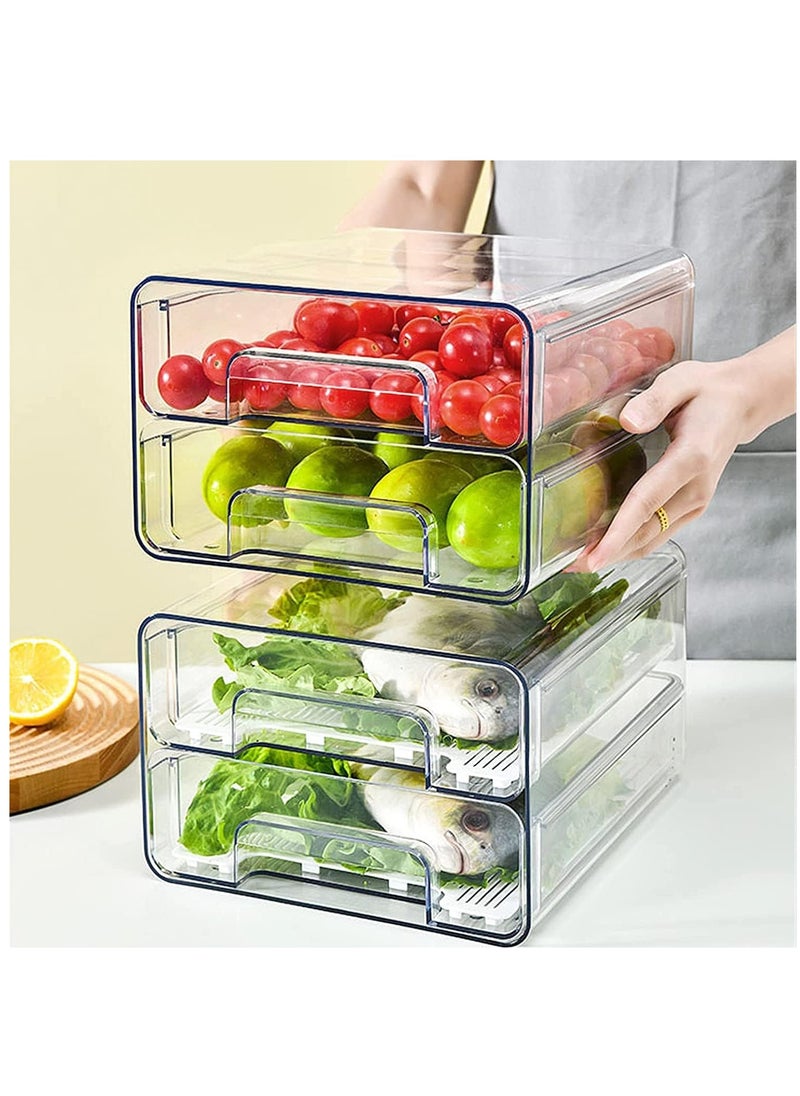 Arabest - Egg & Food Storage Container, Double Layer Egg & Food Organizer with Drawer and Removable Drain Tray, Stackable Fridge Organizer for Egg Fruit Vegetable - Image 1