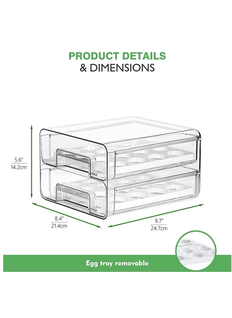 Arabest - Egg & Food Storage Container, Double Layer Egg & Food Organizer with Drawer and Removable Drain Tray, Stackable Fridge Organizer for Egg Fruit Vegetable - Image 1
