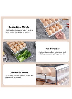 Arabest Egg & Food Storage Container, Double Layer Egg & Food Organizer with Drawer and Removable Drain Tray, Stackable Fridge Organizer for Egg Fruit Vegetable  - Image 4
