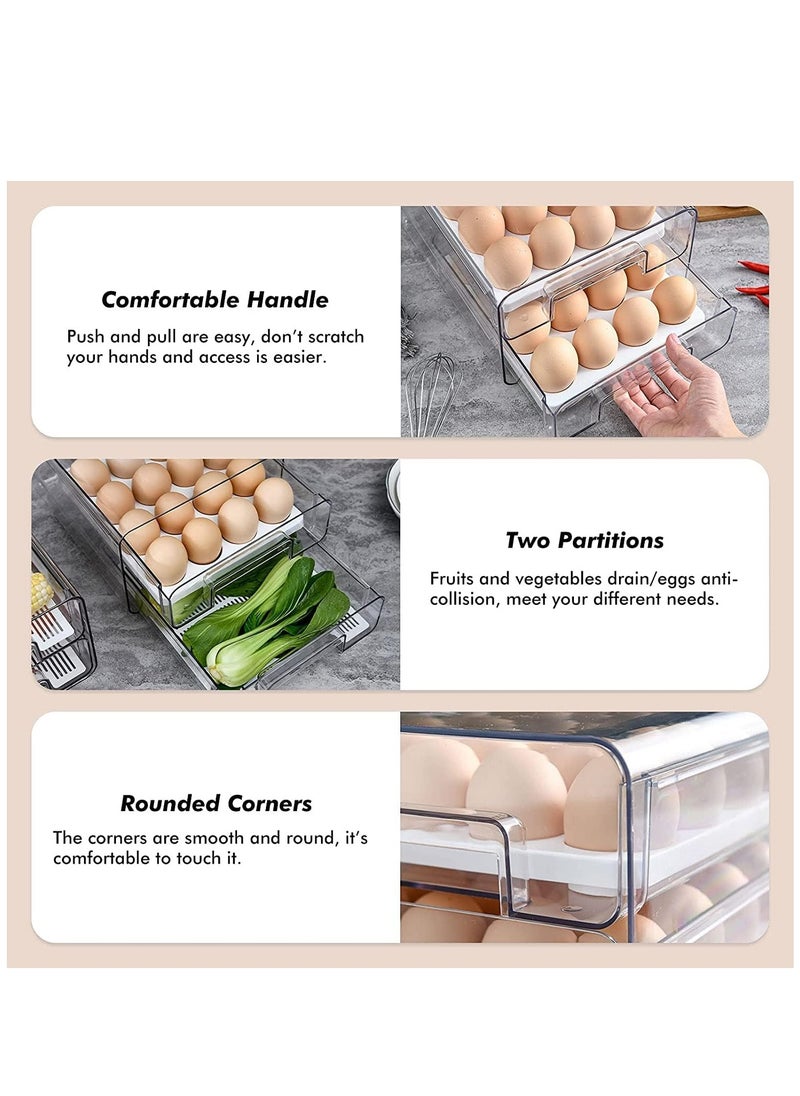 Arabest - Egg & Food Storage Container, Double Layer Egg & Food Organizer with Drawer and Removable Drain Tray, Stackable Fridge Organizer for Egg Fruit Vegetable - Image 1
