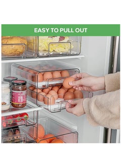 Arabest Egg & Food Storage Container, Double Layer Egg & Food Organizer with Drawer and Removable Drain Tray, Stackable Fridge Organizer for Egg Fruit Vegetable  - Image 3