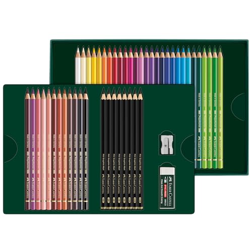 Faber-Castell Polychromos Colored Pencils and Pitt Graphite Matte Gift Set, 50 Piece Sketch Pencils and Art Colored Pencils Set with Accessories - Image 3