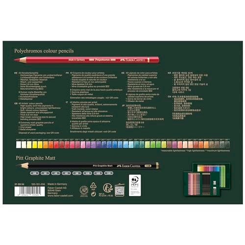 Faber-Castell Polychromos Colored Pencils and Pitt Graphite Matte Gift Set, 50 Piece Sketch Pencils and Art Colored Pencils Set with Accessories - Image 4