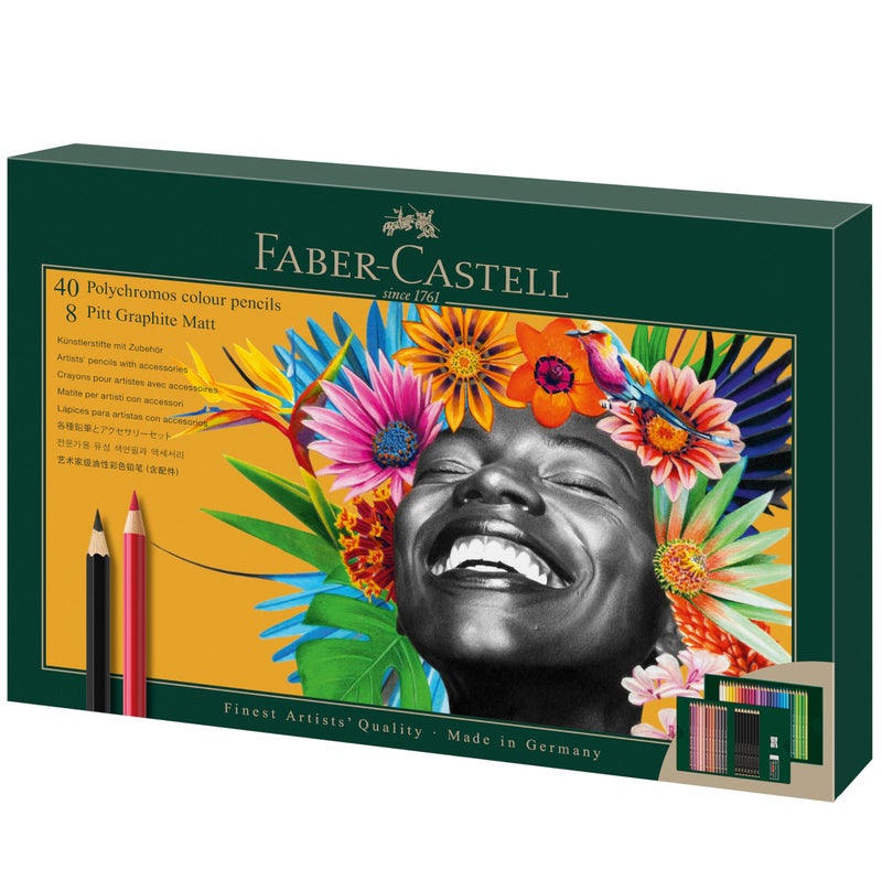 Faber-Castell Polychromos Colored Pencils and Pitt Graphite Matte Gift Set, 50 Piece Sketch Pencils and Art Colored Pencils Set with Accessories - Image 5