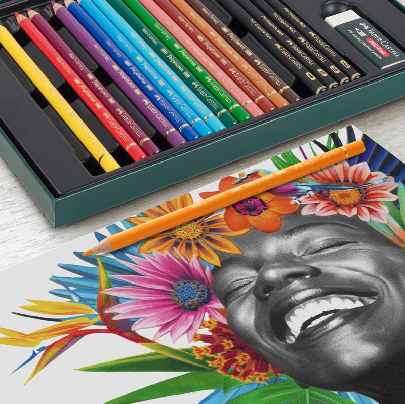 Faber-Castell Polychromos Colored Pencils and Pitt Graphite Matte Gift Set, 50 Piece Sketch Pencils and Art Colored Pencils Set with Accessories - Image 2