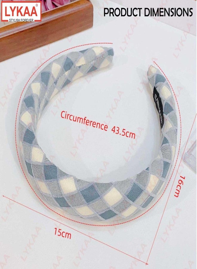 LYKAA 2 Pcs Padded Wide Headband Stylish Fashionable wear for Girl Puffy Sponge Thick Hair Check & Printed Vintage hair accessories for Girls & Women's Function & Birthday Party (PINK+BLUE) - Image 2