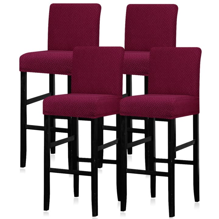 Lellen Reusable Pub Counter Stool Chair Covers Slipcover Stretch Removable Washable Dining Room Chair Covers Set of 4 2786Wine