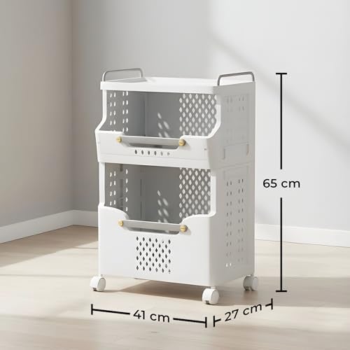 Home Essentials HomeEssentials Multipurpose Multi-Layer Foldable Rolling Laundry & Storage Basket – Collapsible Organizer with Wheels for Clothes, Toys, Towels & Home Storage - Image 2