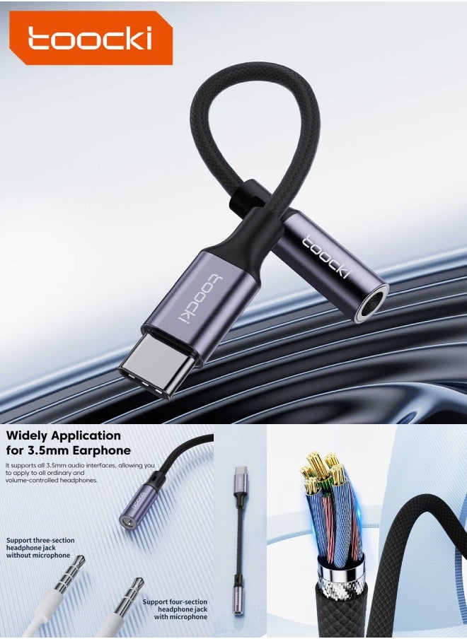 كابل Toocki OTG Aux 3.5 مم إلى USB-C للصوت، بطول 12 سم – إخراج صوت عالي الجودة – تصميم متين (أسود)  - Image 1