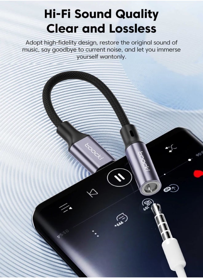 كابل Toocki OTG Aux 3.5 مم إلى USB-C للصوت، بطول 12 سم – إخراج صوت عالي الجودة – تصميم متين (أسود)  - Image 2