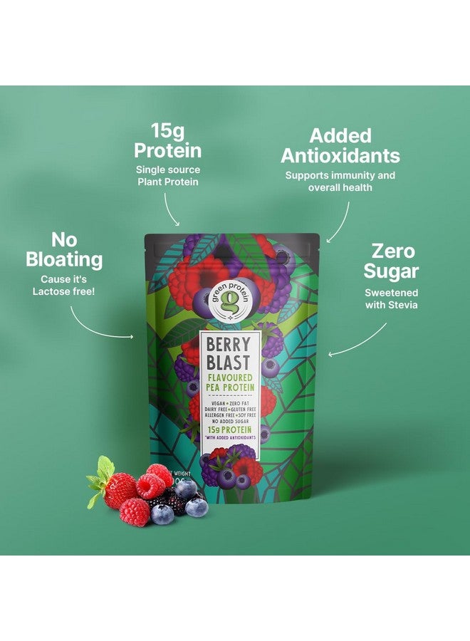 GREEN PROTEIN Pea Protein Isolate Powder, Vegan Plant Protein, No Added Sugar, 100% Vegan, Soy Free, Dairy Free, Gluten Free, Allergen Free, Berry Blast Flavor, 15g Protein Per Serving, Pouch (1kg) - Image 2