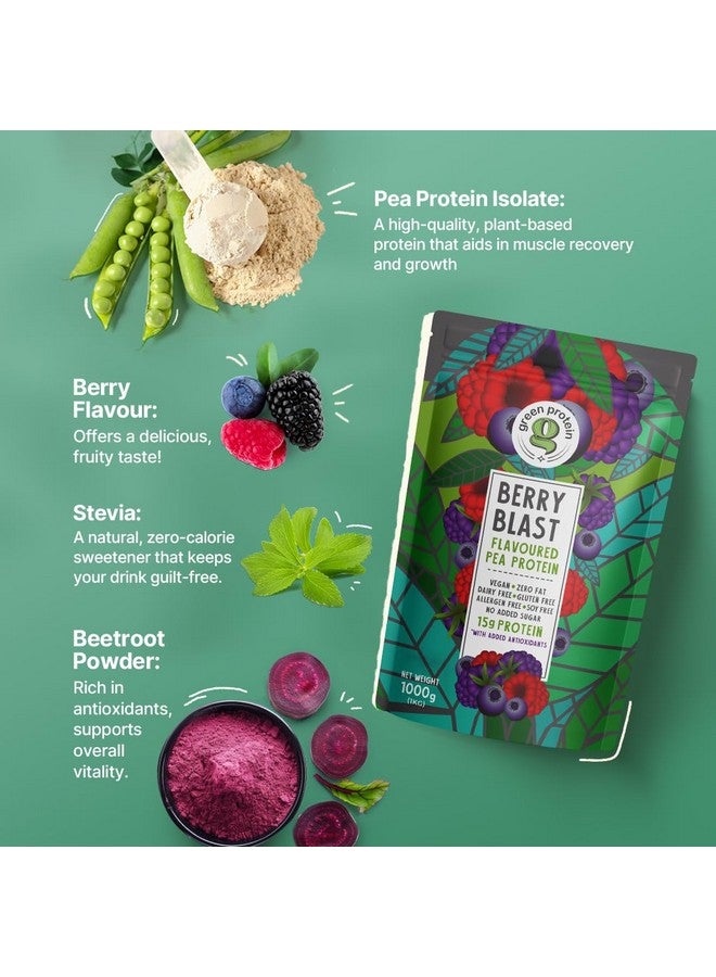 GREEN PROTEIN Pea Protein Isolate Powder, Vegan Plant Protein, No Added Sugar, 100% Vegan, Soy Free, Dairy Free, Gluten Free, Allergen Free, Berry Blast Flavor, 15g Protein Per Serving, Pouch (1kg) - Image 3