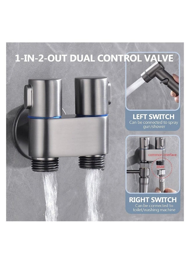 1-In-2-Out Dual Control Valve, Hand Held Bidet Sprayer Kit, Mini Toilet Faucet Sprayer, Hand Shower Attachment for Toilet and Washing Machine, Easy Installation, Grey  - Image 2