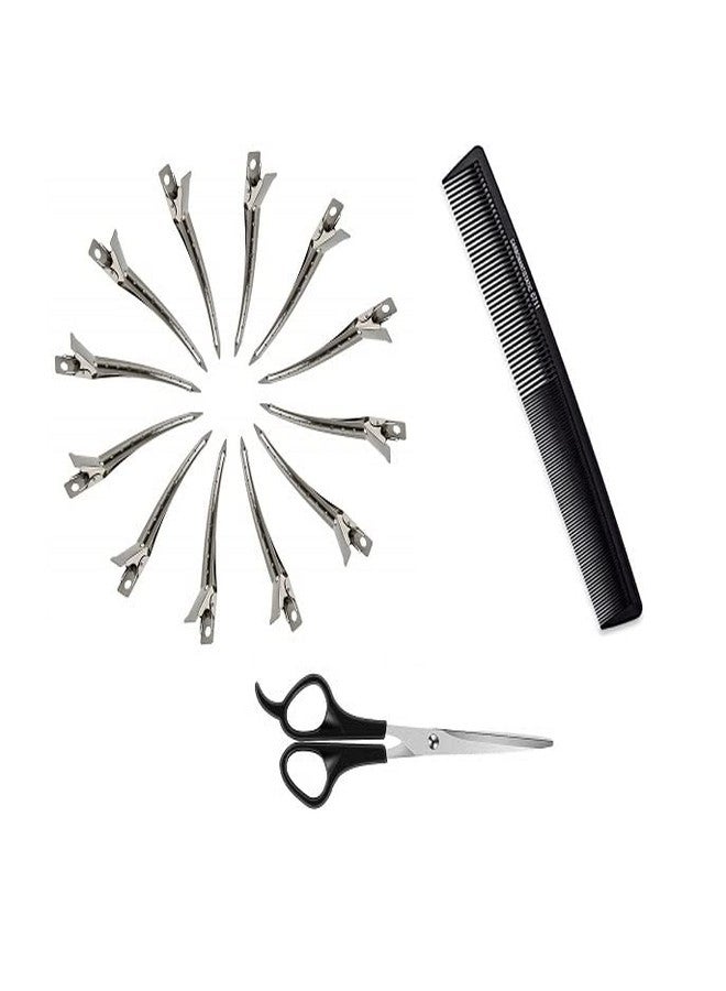 Bigwheels Combo Of Silver Hair Setting Clip, Plastic 0711 Comb And Hair Cutting Scissor - Image 1