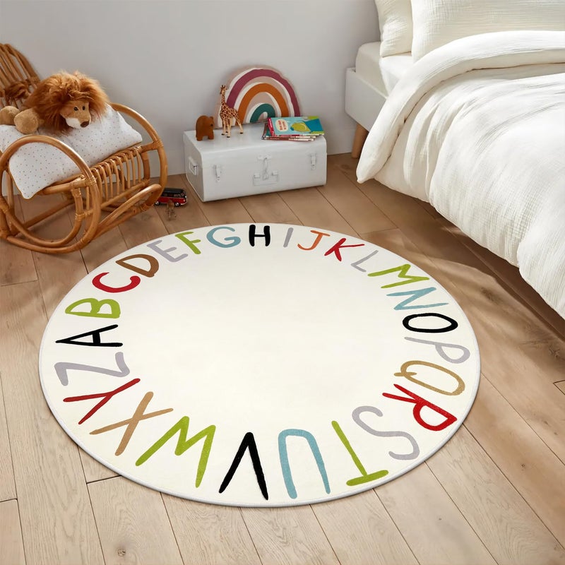 LIVEBOX Colorful Round Kids Rug for Nursery & Playroom - Washable ABC Rainbow Educational Rug (40", Multi Color) - Image 1