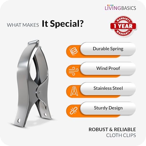 LivingBasics Heavy Duty Rust Free Cloth Peg/Clothes Clip/Cloth Drying Pins/Pegs for Hanger/Rods/Ropes/Drying Clothes (24 SS Clip with Box) - Image 4