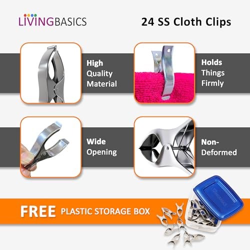 LivingBasics Heavy Duty Rust Free Cloth Peg/Clothes Clip/Cloth Drying Pins/Pegs for Hanger/Rods/Ropes/Drying Clothes (24 SS Clip with Box) - Image 3