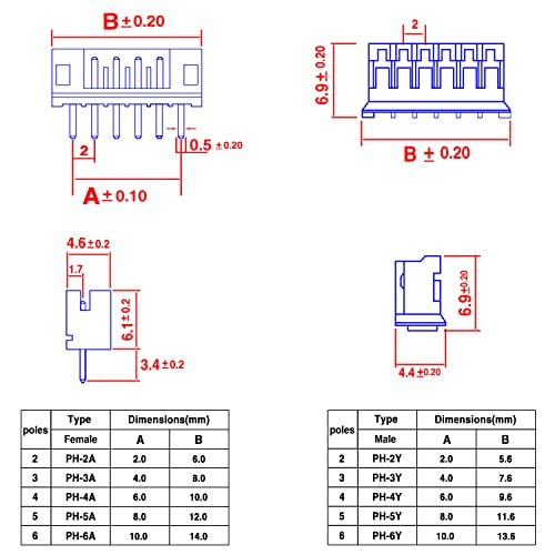 Taiss 580PCS JST PH Connector kit 2.0mm 2/3/4/5/6Pin Housing,Female and Male Adapter Cable Connector Plug,PH2.0mm Female Pin Connectors,JST Connector F-066-580PCS - Image 2