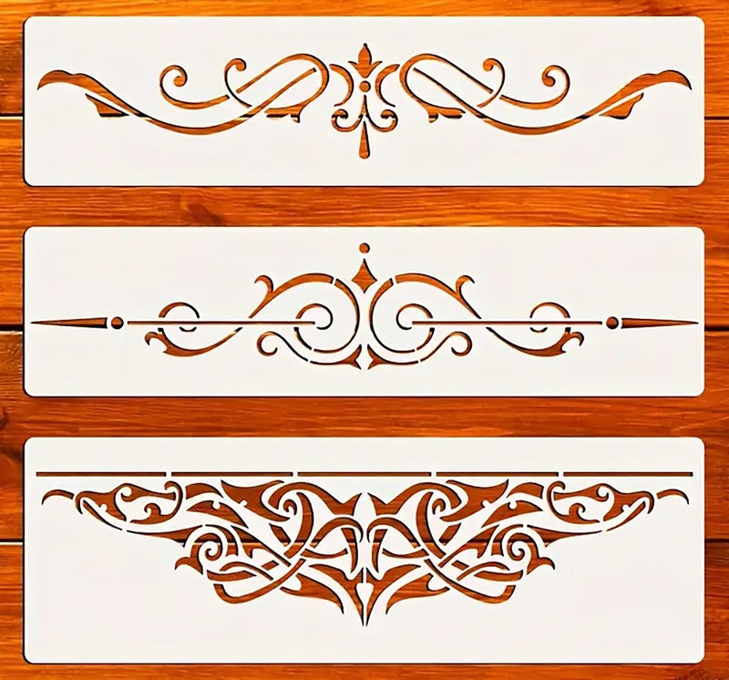 Cliths 3 Pcs Victorian Style Border Stencils for Wall Painting, Furniture, Wood, DIY Crafts Reusable Plastic Templates for Art, Fabric, Canvas, Cabinet & Home Decor - Image 1