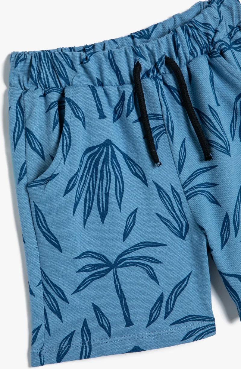 KOTON Cotton Shorts Tie Waist Palm Tree Printed Pocket Cotton