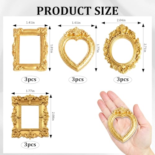 CZFSWT 12PCS Miniature Picture Frames, Mini Picture Frames, Vintage Mini Frames Suitable for DIY Jewelry Display, Holiday Party Decor, Photography Wall Props - Image 2