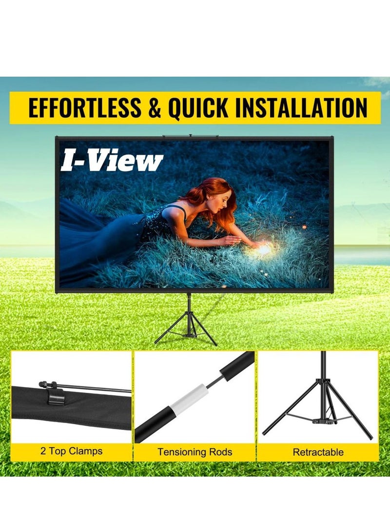 iView 150×150 cm Portable Projection Screen with Adjustable Tripod Stand – Matte White Surface, Retractable Design, and Keystone Adjustment
