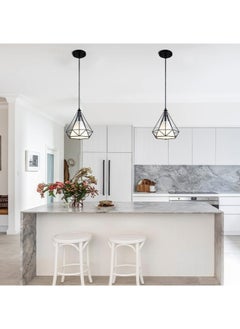 HUA QIANG WANG 1-Light Industrial Pendant Light Fixture Modern Black Farmhouse Hanging Lamp Adjustable Height Diamond Shape Ceiling Light for Kitchen Island Dining Room Living Room Bedroom  - Image 5