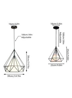 HUA QIANG WANG 1-Light Industrial Pendant Light Fixture Modern Black Farmhouse Hanging Lamp Adjustable Height Diamond Shape Ceiling Light for Kitchen Island Dining Room Living Room Bedroom  - Image 3