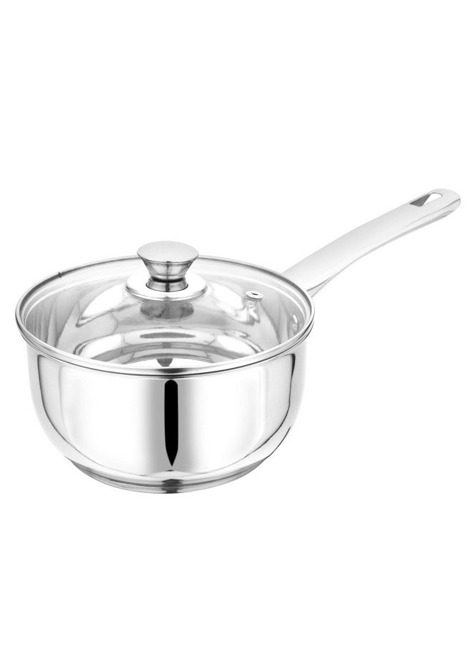 Pristine Pristine Try Ply Induction Base Stainless Steel Sauce Pan With Knob Glass Lid | Induction And Gas Stove Compatible (1.7L, Silver), 1800 ML  - Image 1