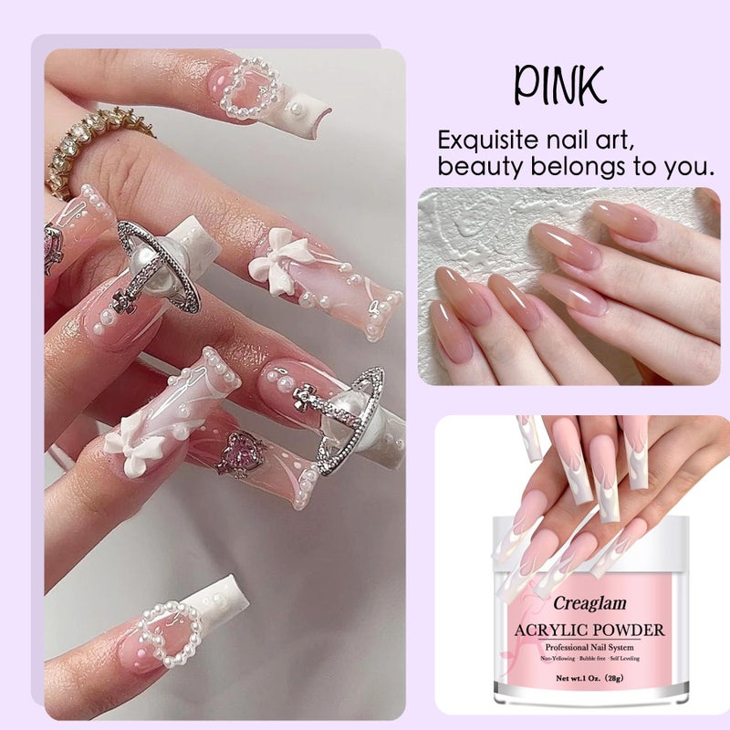 Creaglam Super Nail Acrylic Powder: 3 Pcs 28g Cover Pink Polymer for 3D Art Carving French Extension - Clear Dark Pink Professional - No Need Lamp - Image 3