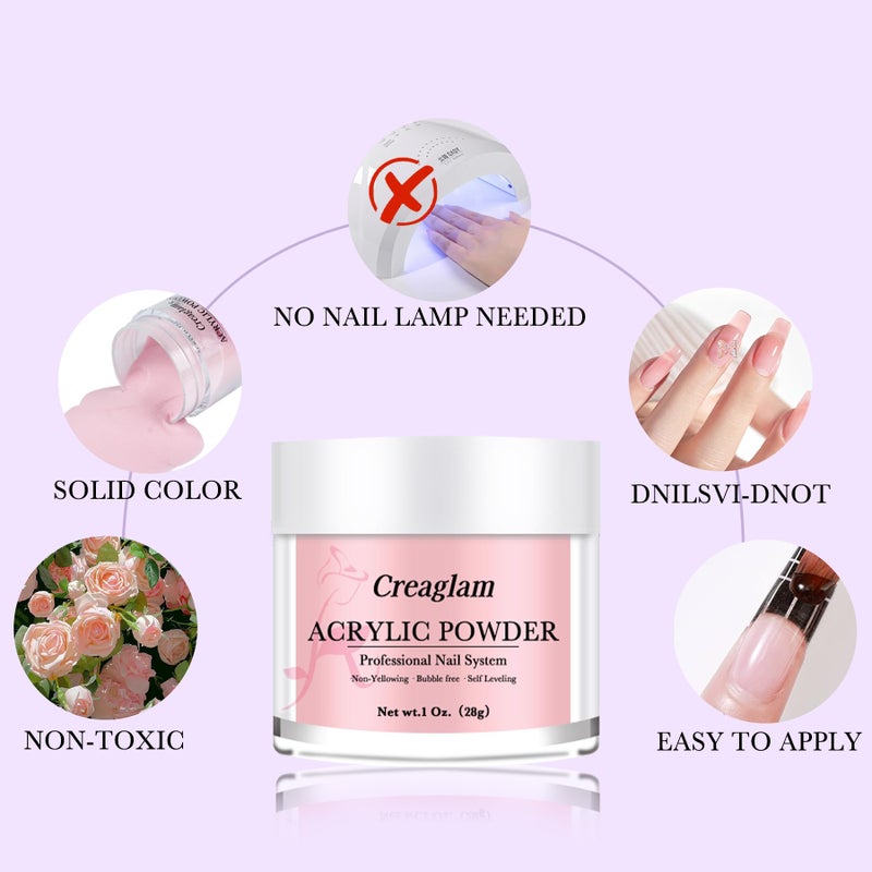 Creaglam Super Nail Acrylic Powder: 3 Pcs 28g Cover Pink Polymer for 3D Art Carving French Extension - Clear Dark Pink Professional - No Need Lamp - Image 4