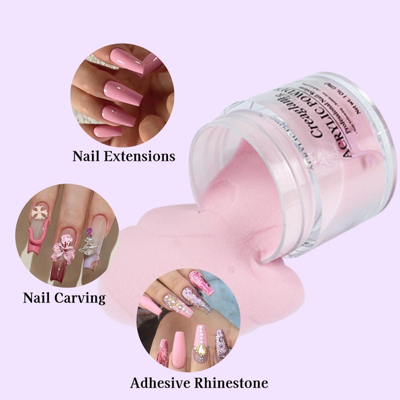 Creaglam Super Nail Acrylic Powder: 3 Pcs 28g Cover Pink Polymer for 3D Art Carving French Extension - Clear Dark Pink Professional - No Need Lamp - Image 5