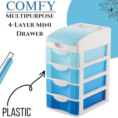Nabhya Small Size Desktop Cosmetic & Make-up Organizers Drawer MulitPurpose Drawer Rack Organizers (Blue, 4 Layer) - Image 2