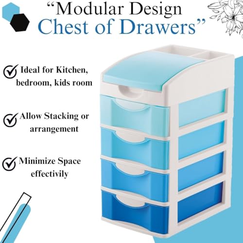 Nabhya Small Size Desktop Cosmetic & Make-up Organizers Drawer MulitPurpose Drawer Rack Organizers (Blue, 4 Layer) - Image 5