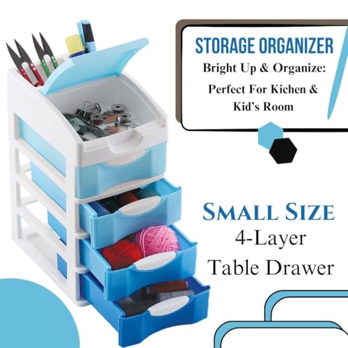 Nabhya Small Size Desktop Cosmetic & Make-up Organizers Drawer MulitPurpose Drawer Rack Organizers (Blue, 4 Layer) - Image 4