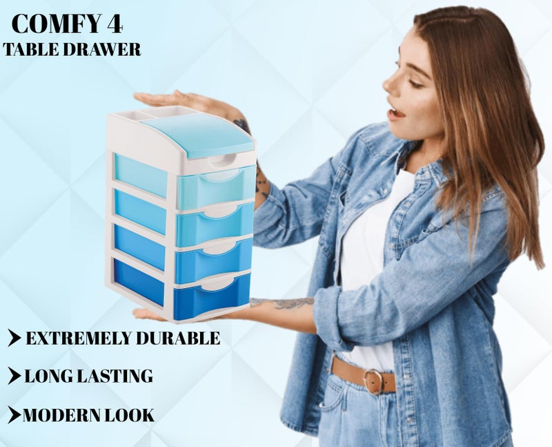 Nabhya Small Size Desktop Cosmetic & Make-up Organizers Drawer MulitPurpose Drawer Rack Organizers (Blue, 4 Layer) - Image 3