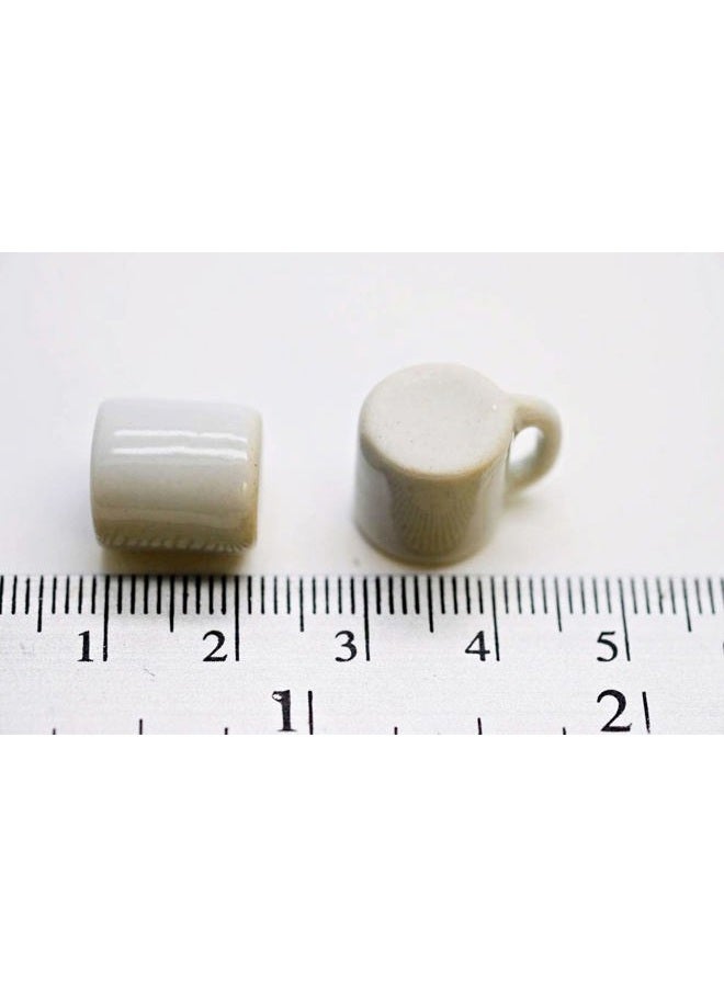 BUYEASY 10 White Gray Ceramic Coffee Mug Tea Cup Size 1 X 1.5 cm Dollhouse Miniatures Food Kitchen Docoration - Image 2
