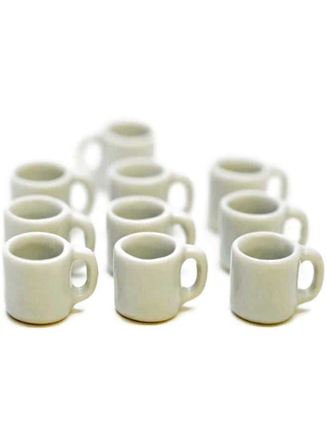 BUYEASY 10 White Gray Ceramic Coffee Mug Tea Cup Size 1 X 1.5 cm Dollhouse Miniatures Food Kitchen Docoration - Image 1